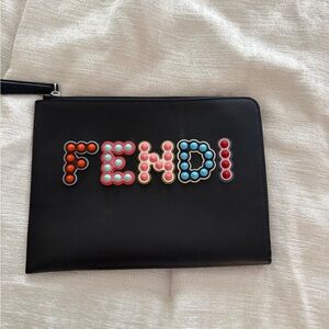 NEW FENDI Vitello Liberty Fun Fair Studded Zip Pouch